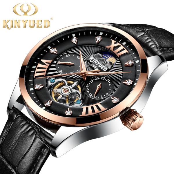 Fashion brand KINYUED mens watch tourbillon movement moon phase mechanical