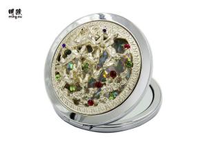 Quality Small Folding Portable Makeup Mirror , 3D Embossed Metal Compact Mirror wholesale