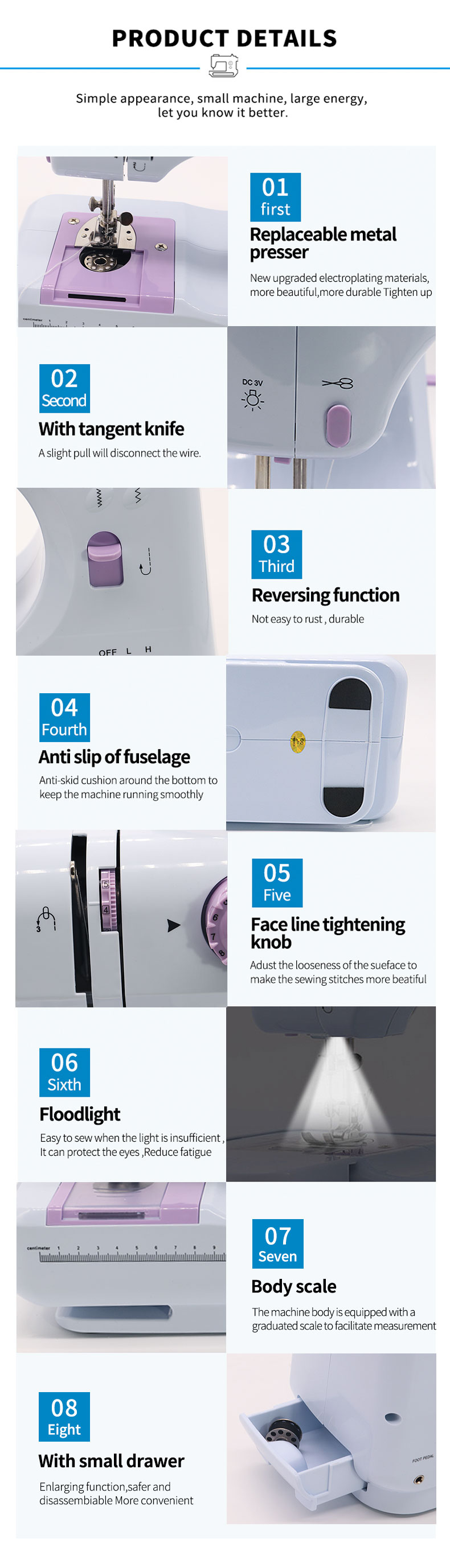 Portable Sewing Machine for Beginners 12 Stitches Lock Stitch Formation 28*12.5*30cm