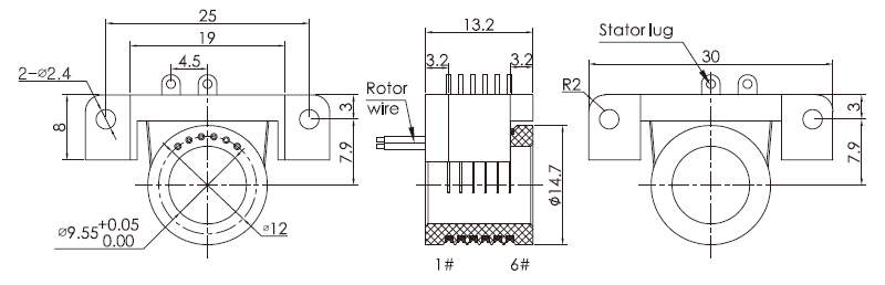 s010-06 series S010-06 Series 6 Channels Miniature Separate Slip Ring(Hole Size 9.55mm) slip ring Drawing 