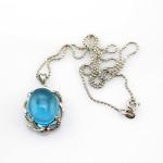 Women Fashion Jewelry Oval Dome Blue Topaz Cubic Zircon 925 Silver Pendant