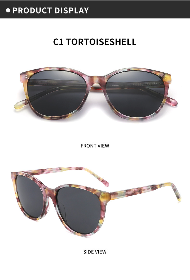 Cat Eye Round Acetate Sunglasses Colored CE With Polarized Lens