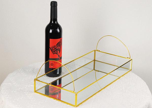 Rectangular glass copper golden cosmetics red wine storage tray handle mirror