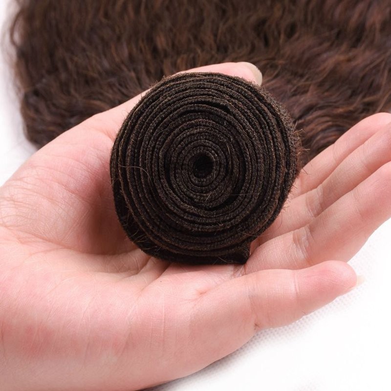 #4 Medium Brown Kinky Straight Remy Human Hair Bundles Sew In Weave Bundles Brazilian Bundle Deals