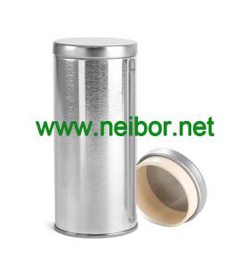 Quality silver round tea tin container with airtight plastic seal lid wholesale