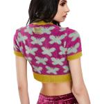 Short Sleeve Crop Top Knit Sweater Jacquard Woolen Sweaters For Ladies
