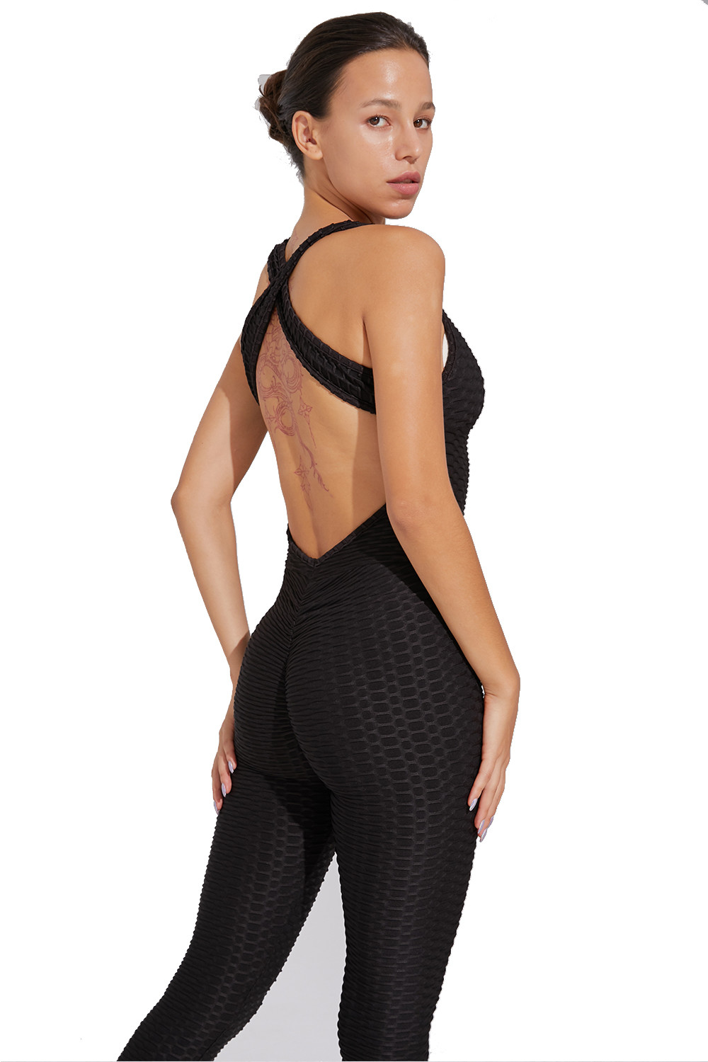 Senda Oem Odm Black Tight Breathable Yoga Jumpsuit Yoga Clothes Set