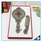 Circular Rose Design Classic Retro Makeup Mirrors One Side Ladies Handle Metal