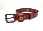 Retro Embroidered 23mm Cowhide Women Leather Belt Alloy Buckle
