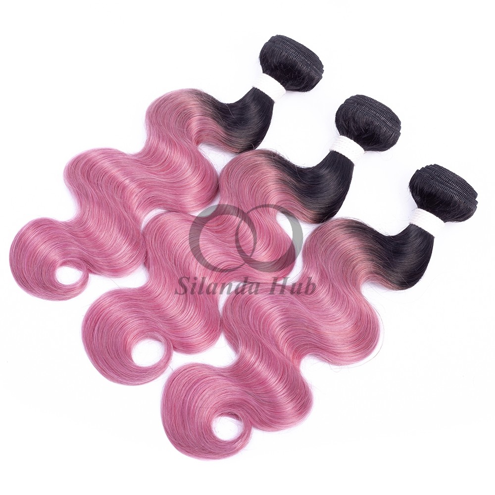 #T1B/Pink Body Wave Remy Human Hair Bundles Sew In Weave Bundles Brazilian Bundle Deals