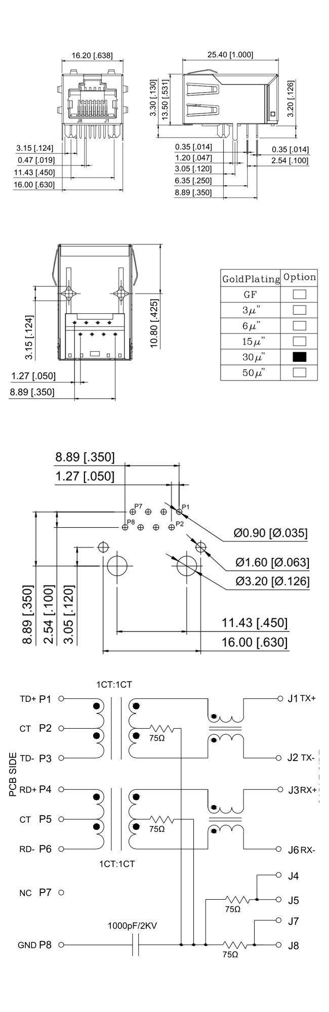 1x1 Port Tab Up Magnetic RJ45 Jack Single Port ISO 9001 ISO 14001 Approve