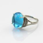 Sterling Silver Cubic Zircon Ring 12mm x14mm Oval Dome Cut Blue Topaz Ring (R149