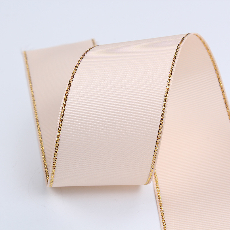 2.5cm Polyester Gold Edge Double Face Grosgrain Ribbon for Christmas Tree and Bag Handles