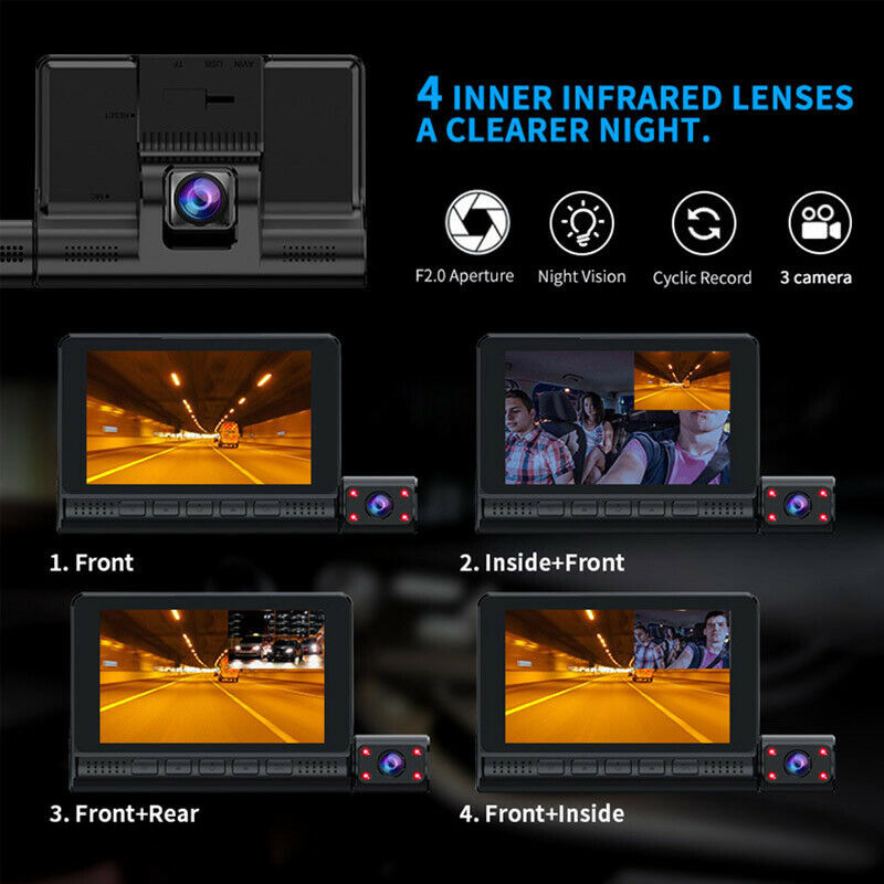 AVI Mini 3 Lens Car DVR Dash Cam Recorder HD 4 Inch GC2053 Sensor