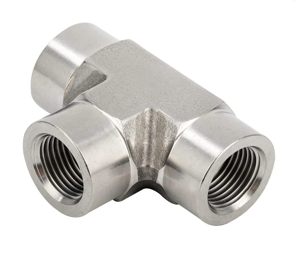 Stainless Steel 301 T-fitting 3 Ways Connector 1/8" NPT Female x 1/8" NPT Female x 1/8" NPT Female