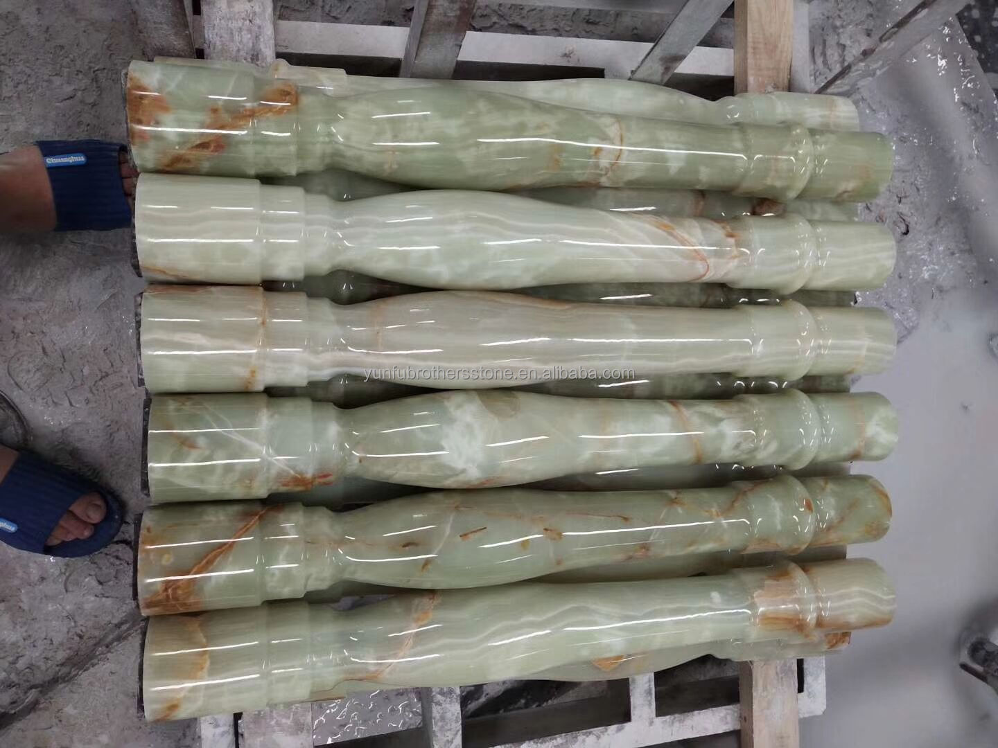White and Green Onyx Marble Handrail for Staircase Modern Polished Balustrades Column