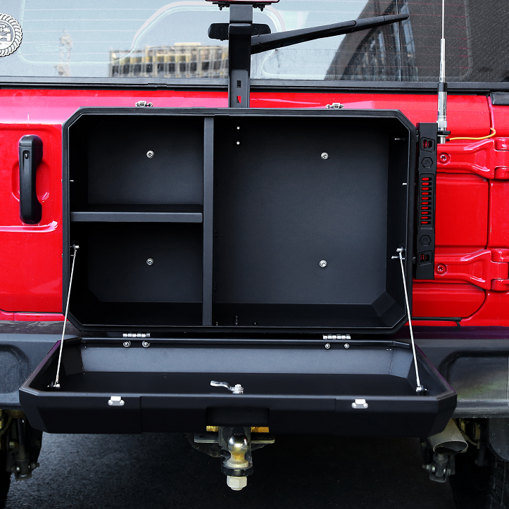 2021- Jeep Wrangler Black Aluminum Alloy Powder Coated Rear Side Door Outside Storage Box