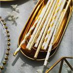 7.75 Inches Biodegradable Gold Striped Star Wave Heart Paper Straws
