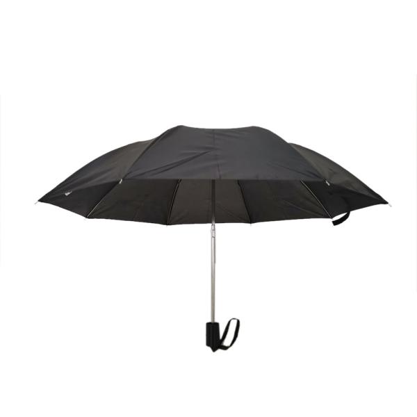 19 Inch Black Mens Two Fold Umbrella Compact Automatic Open Metal With Black