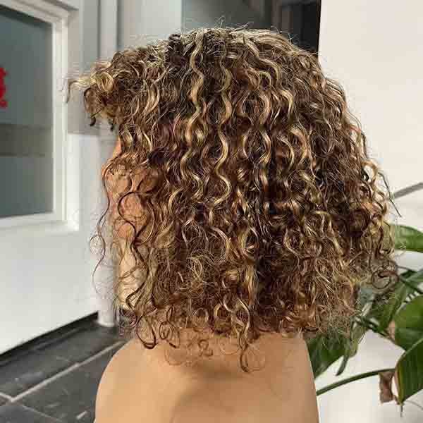 OEM Water Wave Glueless Short Human Hair Wigs Bang Bob Highlight Frontal Wig