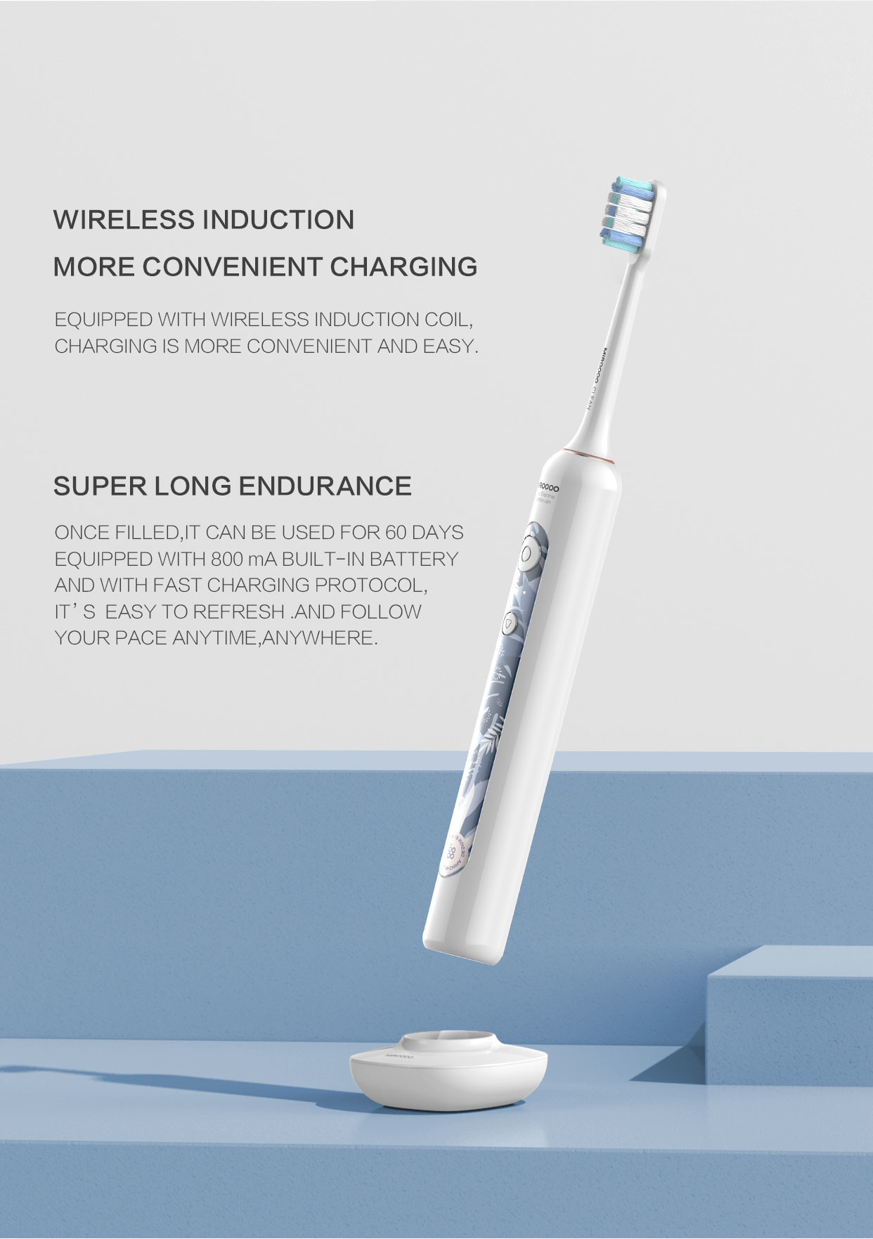 Eco Friendly Rechargeable Electric Toothbrush Waterproof IPX7 42000 VPM
