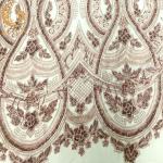 Luxury 3D Beaded Lace Fabric Unique Tulle Embroidery Pink Dress