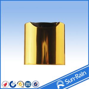 Quality Recycle Shiny gold plastic bottle disc cap with metal shell for cosmetic wholesale
