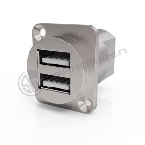 Quality Ip65 Waterproof USB Connector Panel Mount Double Port 4 Pin Data Cable Connector wholesale