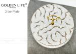 Modern Pattern Ceramic Fruit Plates Cake Banquet Pastry Tray Gold Color Metal
