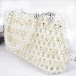 White 6mm Pearl Clutch Handbag Hand Woven Gold Rose shape OEM ODM