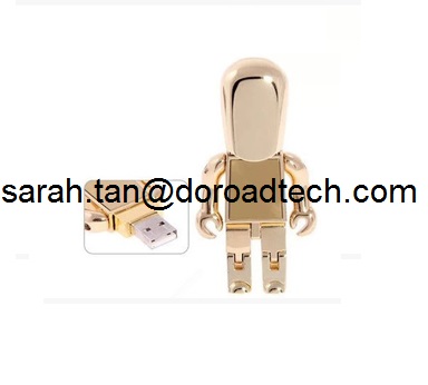 High Quality Metal Gold Robot USB Flash Drive, Gift USB Drives with Laser Printing Logo