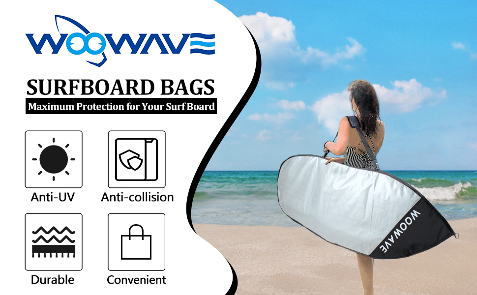 Ocean Waters Surfboard Bag Cover Fits Six-Foot Boards with Fins and Keeps Them Safe
