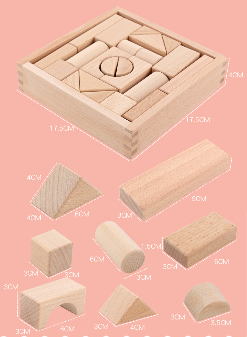 Large 22PCS Jumbo Wooden Building Blocks Classic Castle 17.5cm