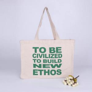 Quality Long Rope Green Canvas Tote Bag / Recycled Small Canvas Shopping Bags wholesale
