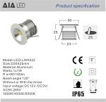 D30xH25mm AC/DC12V LED 1W 120degree interior LED spot light/led cabinet light