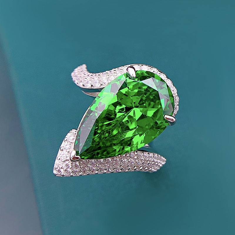 Luxury Emerald CZ Diamond Rings Real 925 Sterling Silver Handmade Jewelry for Women