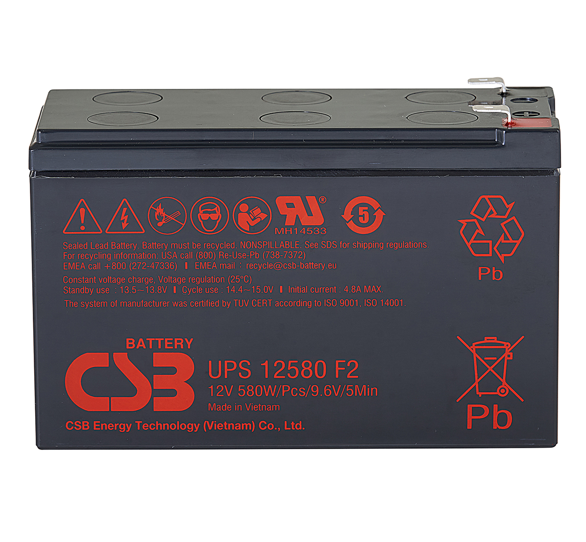 CSB Battery UPS12580 12V 580W High Performance Rechargeable Maintenance-Free VRLA 580W Battery for UPS Data Center