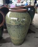 Green Archaize Glazed Round Rustic Outdoor Plant Pots