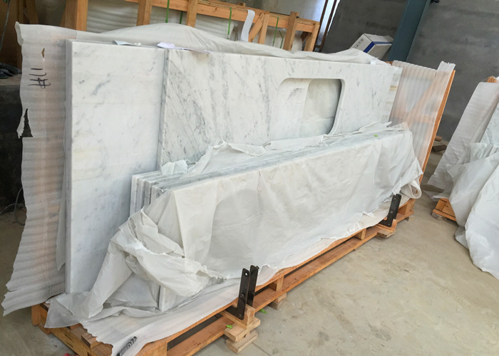 Carrara White Marble Stone Kitchen Countertops Sink Hole For Construction