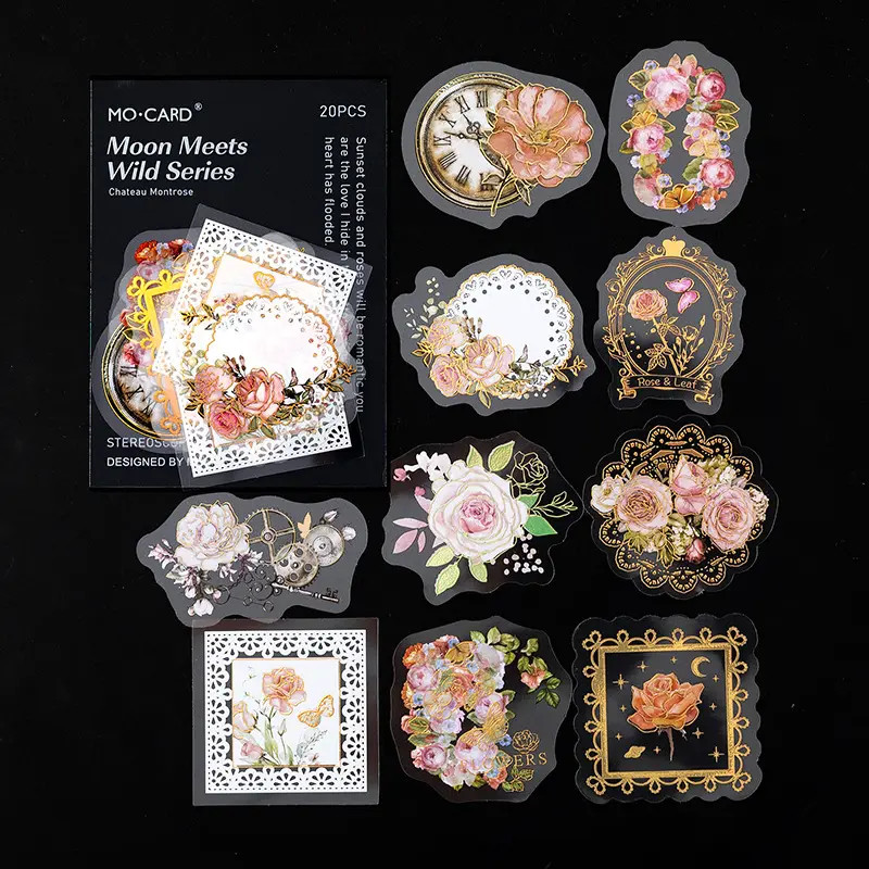 Vintage Plant Gilded PET Sticker Aesthetic Planning Sticker DIY Handmade Decorative Scrapbook