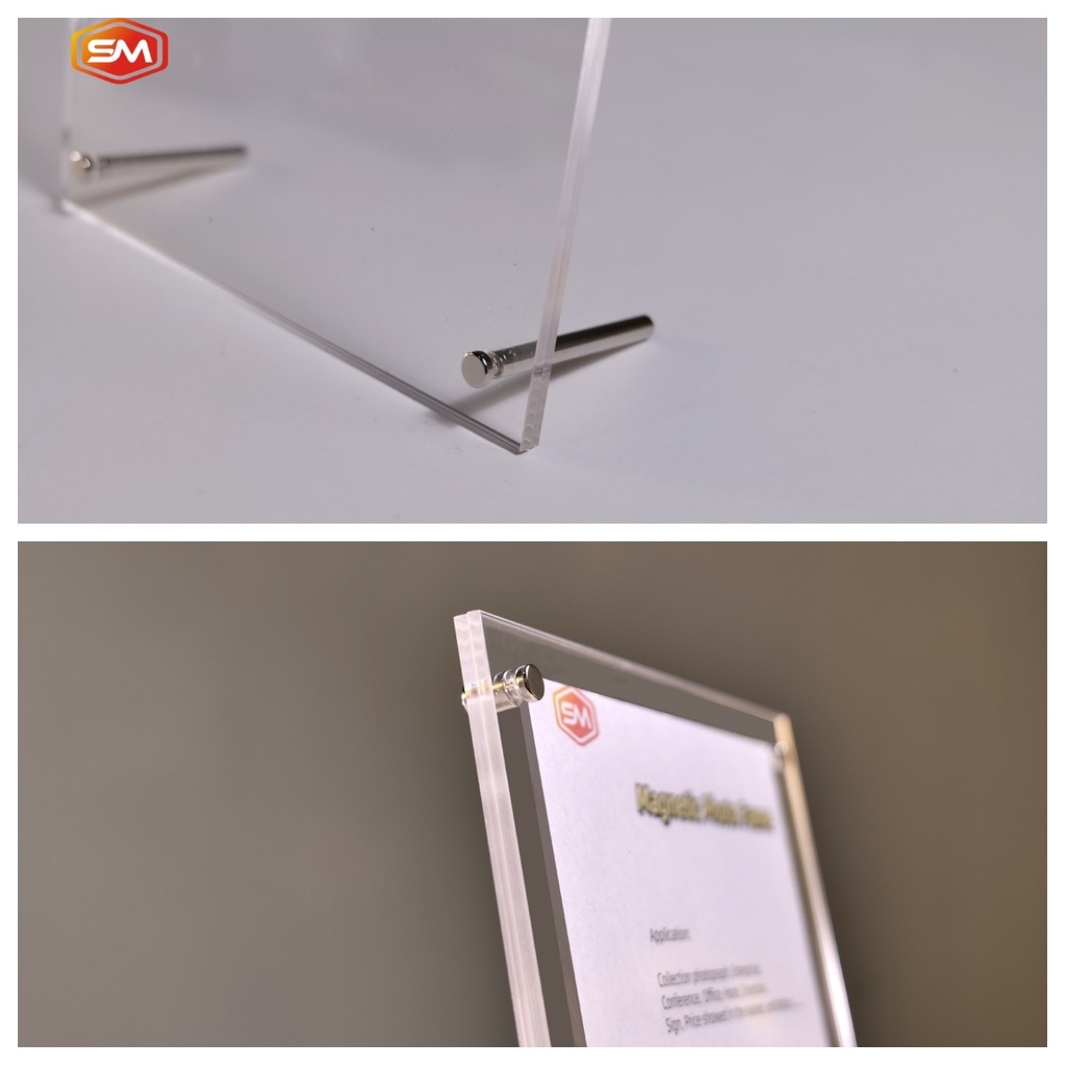 Free Standing Double Sided Transparent Table Display Floating Acrylic Photo Holder Frame
