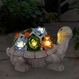 Quality Succulent 7 LED Lights Solar Garden Outdoor Statues Turtle for Patio Balcony Unique Housewarming Gifts wholesale