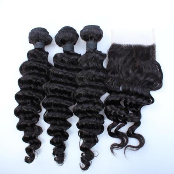 Malaysian Deep Wave Closure Malaysian Curly Hair Virgin Hair Bundles With Lace