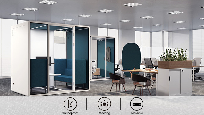 Quiet Office Meeting Pods Aluminum Frame With Solid Panel For Monitor
