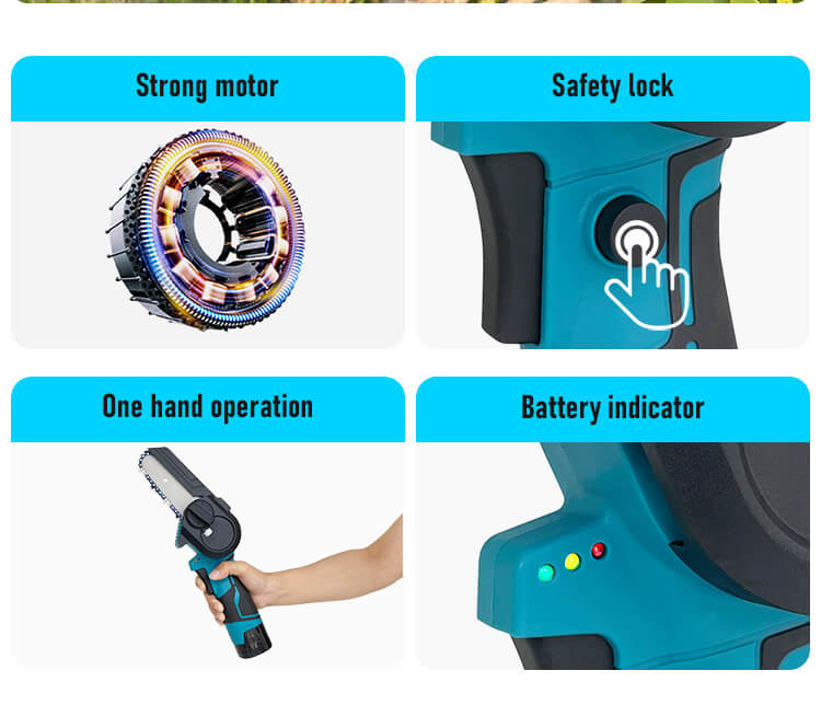 Electric 4 Inch One-Hand Woodworking Lithium Battery Pruning Chainsaw Cordless Power Tool