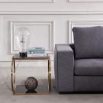 Unique design stanieless steel base tempered glass top side table square end