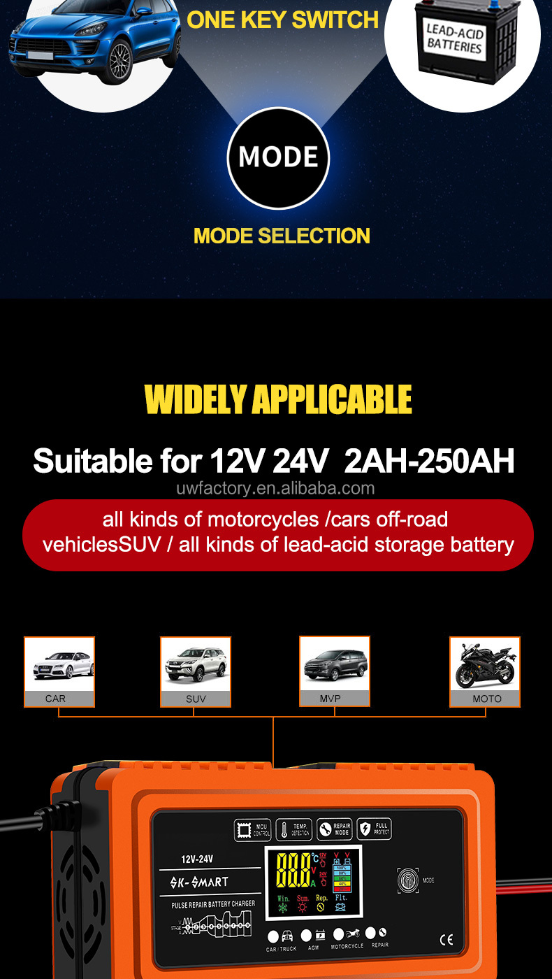 90% Charging Efficiency 12V 24V 20A 10A Battery Charger/Maintainer for Car Motorcycle Professional Car Charger