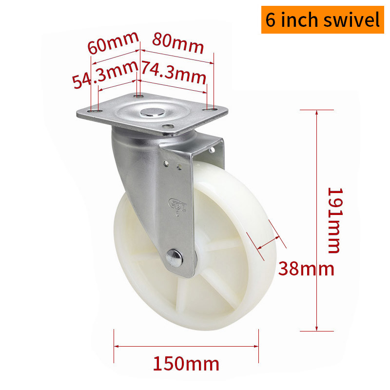 EDL‌ Medium Duty 6inch Caster TPA Plate by Rigid , Swivel and Brake Type 250kg 666P-26