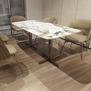 Quality White 180x90x75cm Luxury Marble Dining Table Golden Stainless Steel Base wholesale
