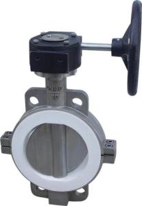 Quality Worm Gear Driven Stainless Steel Body And PTFE Seated Wafer Type Butterfly Valve wholesale
